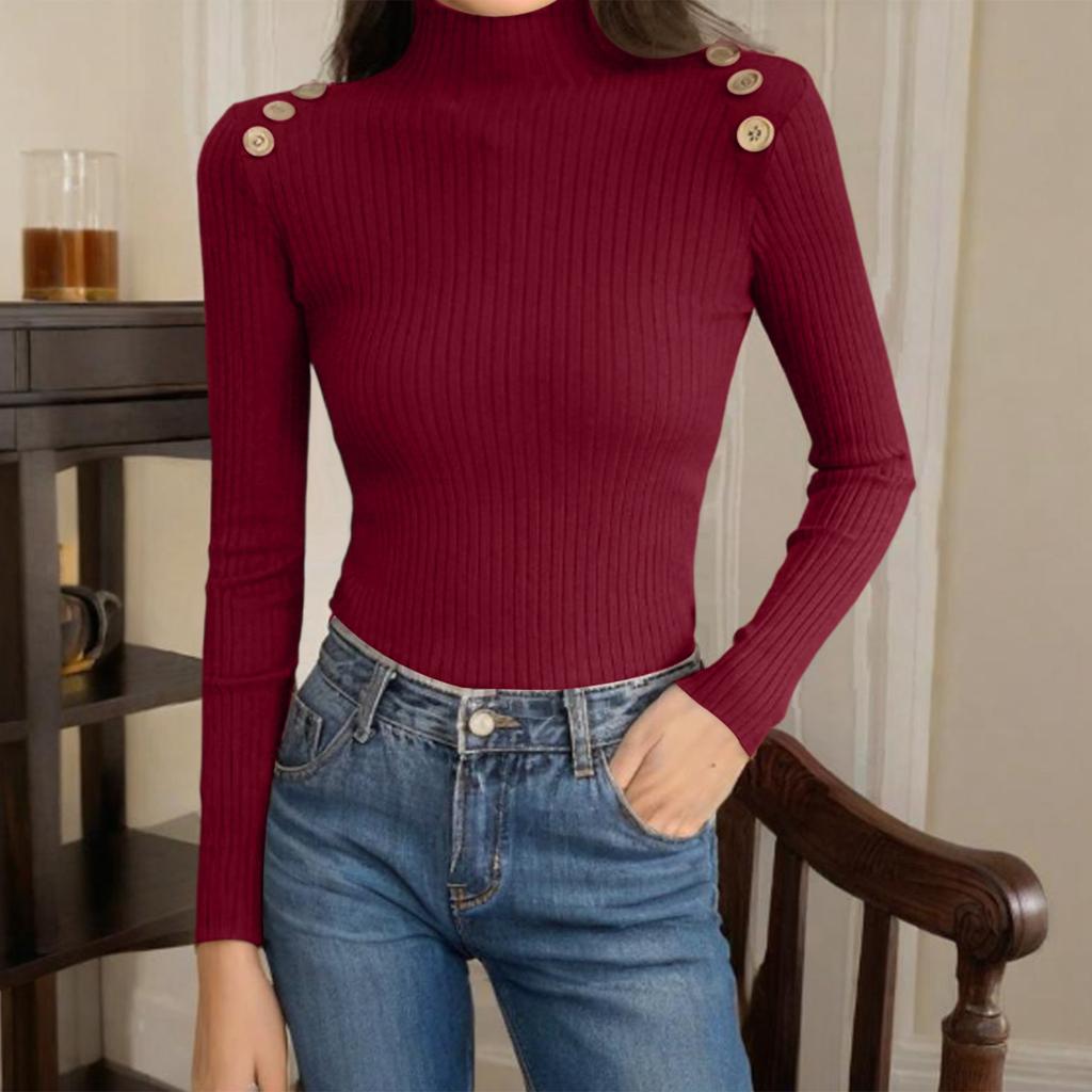 Женская модная облегающая кофта на пуговицах с полувысоким воротником, вязаная базовая рубашка