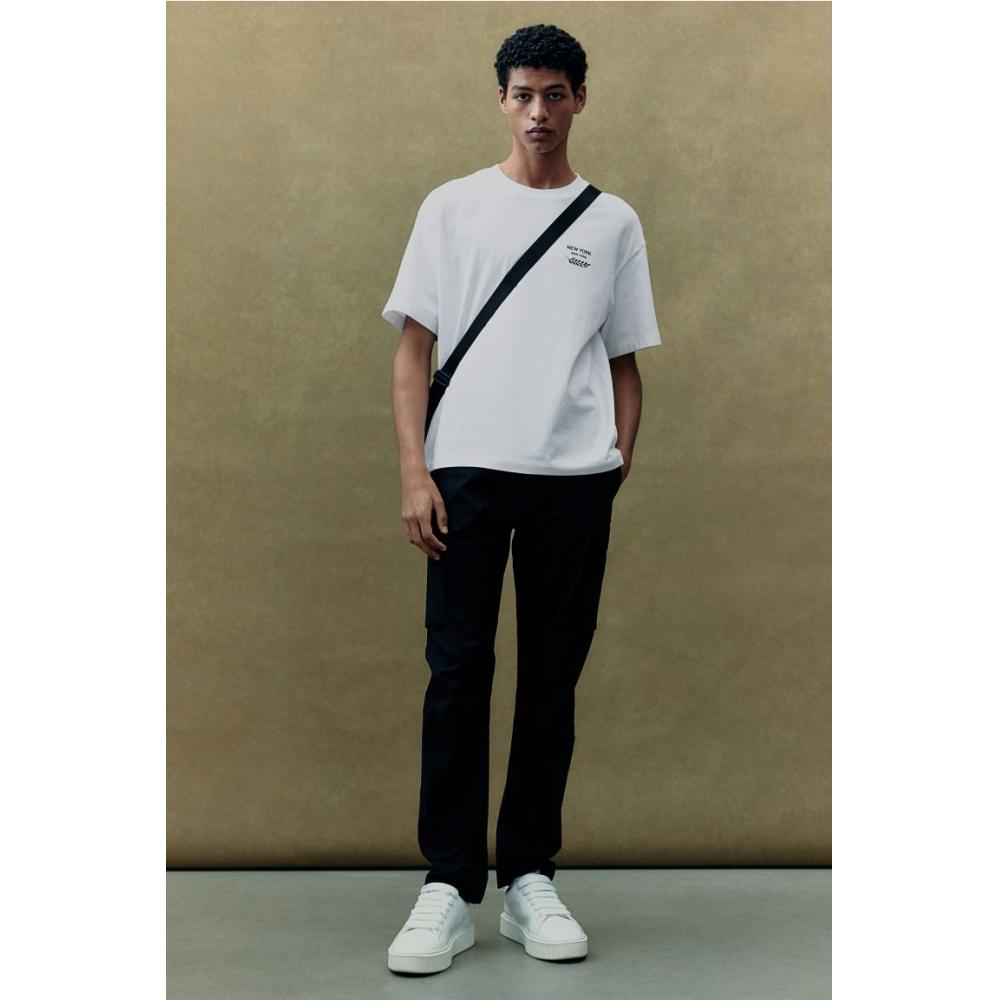 Футболка свободного покроя с принтом HM, белая, Нью-Йорк