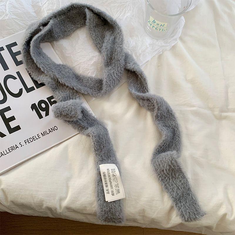 Нишевый дизайн Длинный узкий шарф Девушка Осень и Зима Однотонный Универсальный Декоративный Маленький шарф