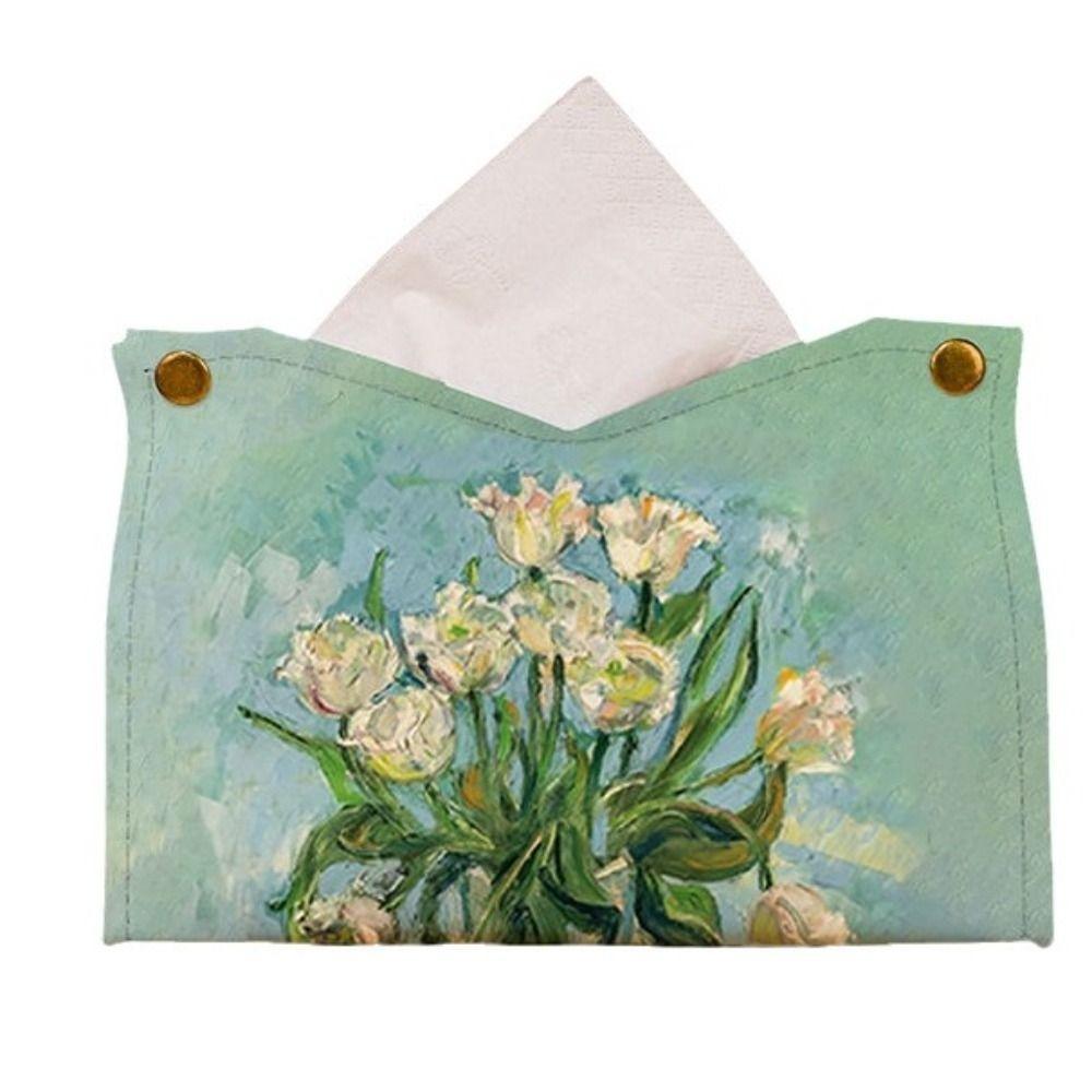 Oil Painting Tissue Case Leather Car Tissue Box Creative Napkin Holder  Home