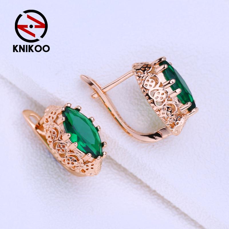 KNIKOO Геометрические серьги-клипсы для женщин, модные зеленые серьги-гвоздики с фианитом в виде листьев, ювелирные изделия для свадебной вечеринки, подарки