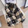 Love Heart Plaid Neck Warmer Coldproof Tassel Neckerchief New Imitation Cashmere Shawl  Women