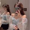 Новый сексуальный темпераментный костюм-двойка, женская весенне-летняя модная сетчатая перспективная солнцезащитная рубашка с v-образным вырезом, синий слинг