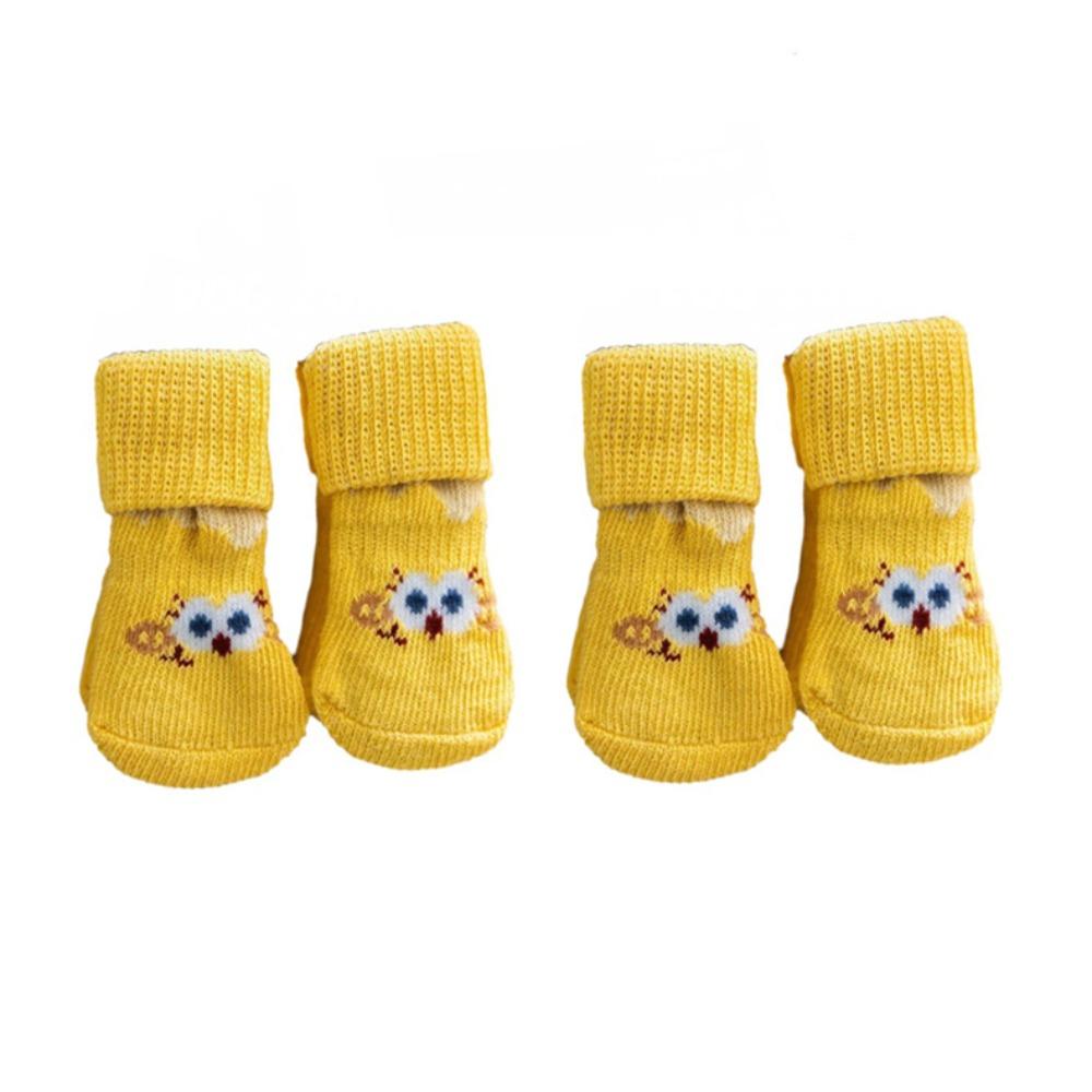 4pcs/set Elastic Puppy Warm Socks Cartoon Pattern Dog Paw Protectors Pet Footwear  Autumn Winter