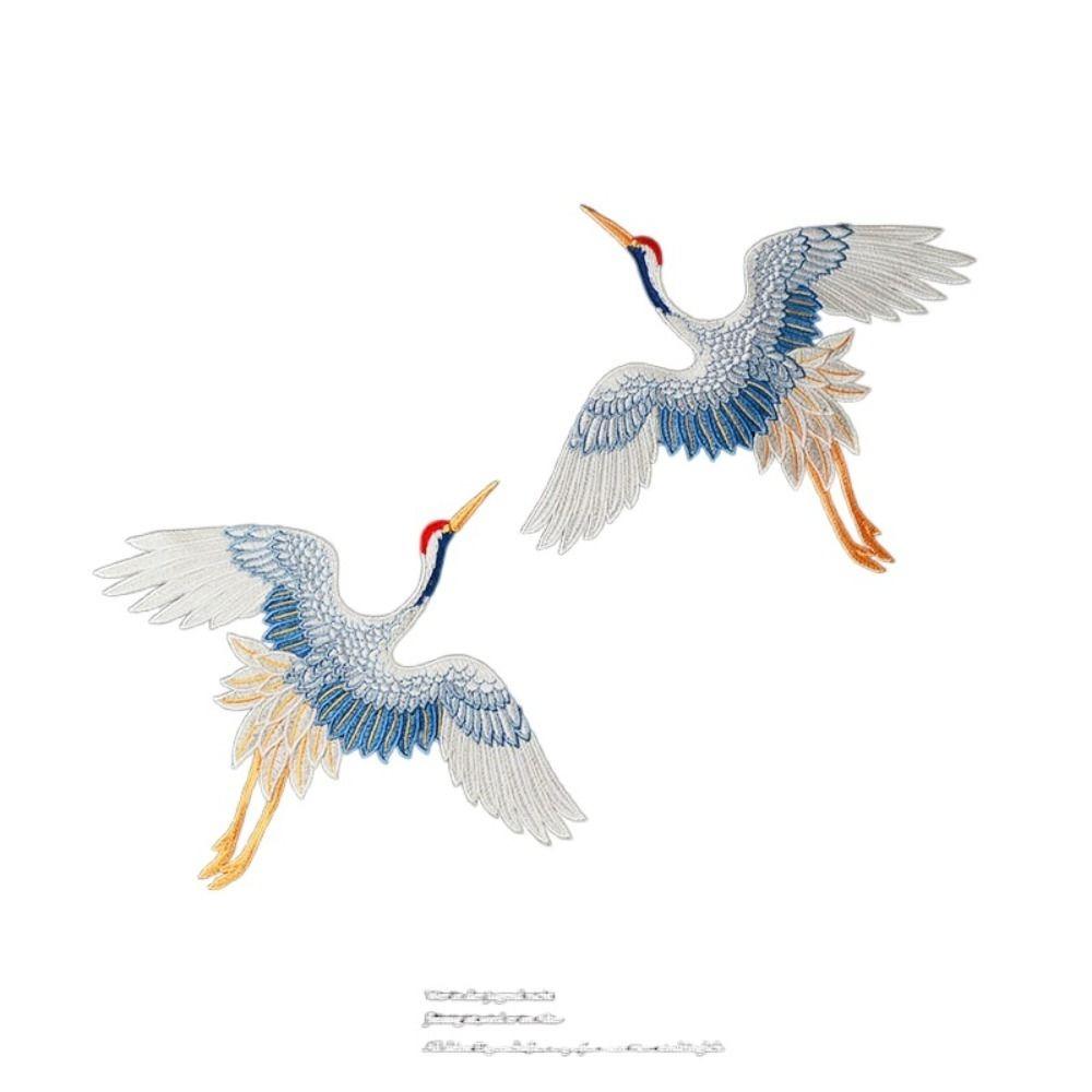 2 шт. Большие птицы красного венценосного журавля, пришитые на синие животные, птицы, термонаклейки для джинсов