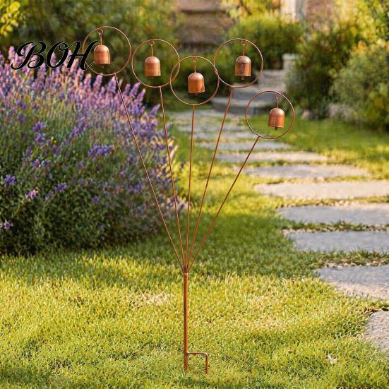 Garden Stake for Bells Rustic Metal with Bells, Decorative Wind Chime, Weather Landscaping Stakes Resistant Yard Art Ornament Outdoor Lawn Patio