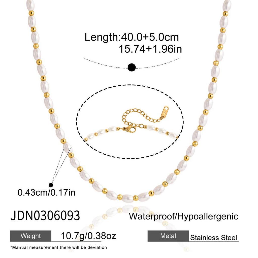 Wanxing layered necklace with baroque glass pearls, 18K gold-plated stainless steel, for women