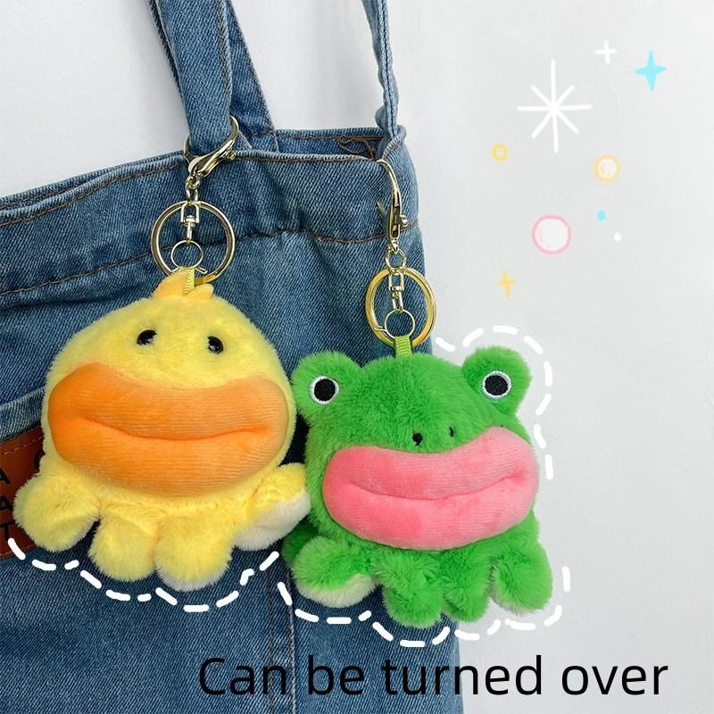 Fluffy Frog And Duck Keychain Charming Plush Doll For Couples Convertible Face