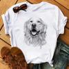 Sketch Dog Pattern Printed T-Shirt Cotton High Quality Ladies T-Shirt Summer Breathable Slightly Stretchy Round Neck Top