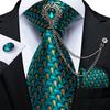 Dibangu Новинка, галстуки для мужчин, зеленый галстук с брошью, шелковый галстук, носовой платок, запонки, винтажные