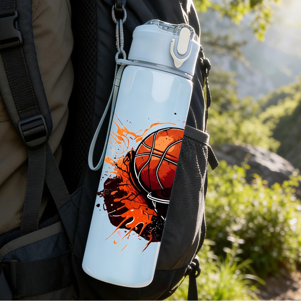 1PC Dripping Orange Basketball Graphic 750ml Color Plastic Water Bottle Leakproof Flip Straw Lid For Sports Office Home Use
