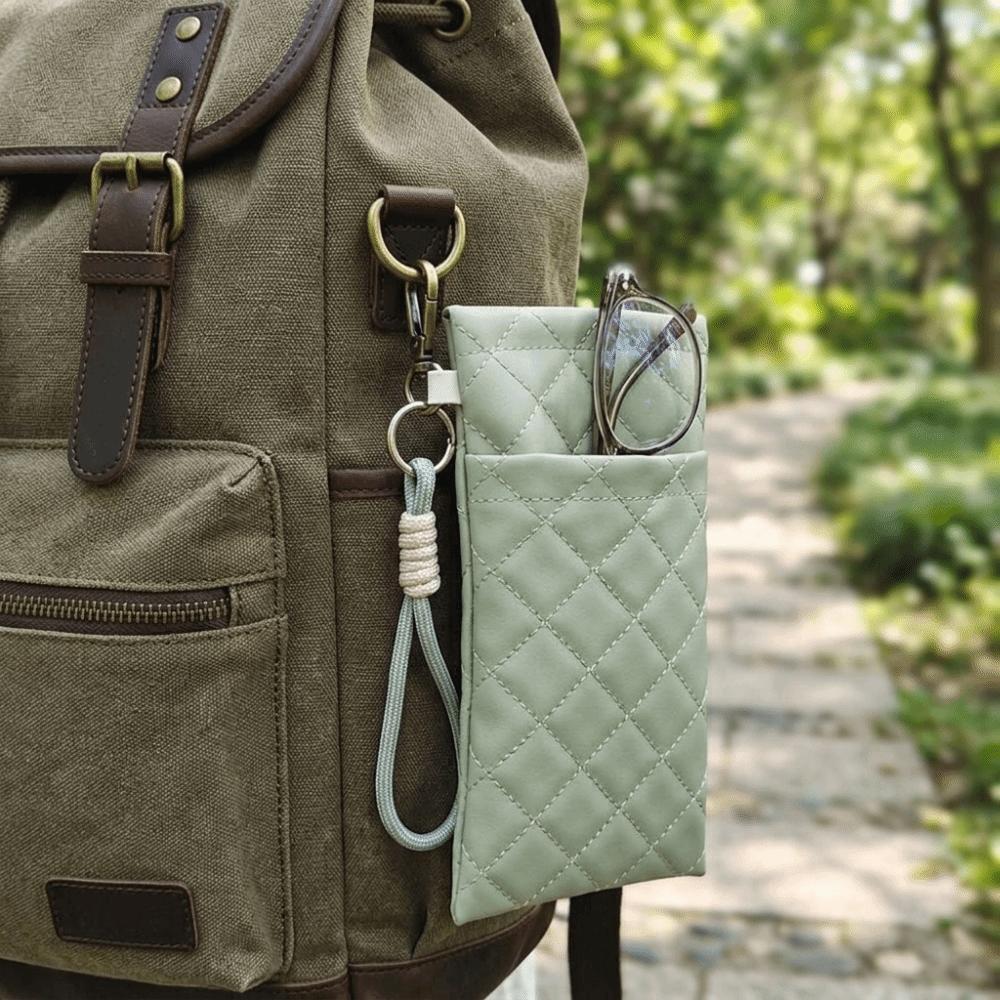 Grid Pattern Sunglasses Storage Bag PU Leather Sunglasses Case Glasses Bag for Travel Daily Carry