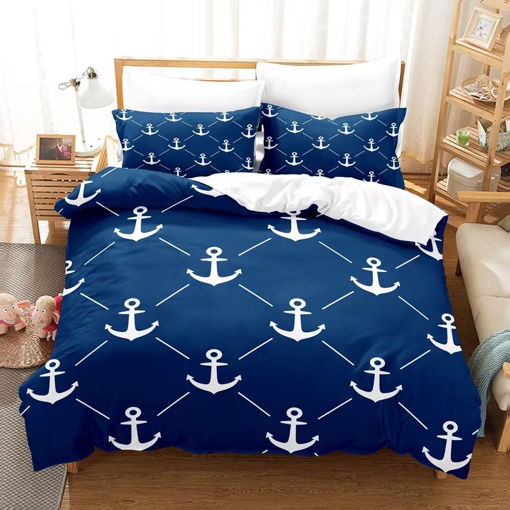 Captain Nautical Anchor Bedding Set Adult Kids Soft Breathable Washable Twin Queen King Size 3D Print Duvet Cove Gift for Boys