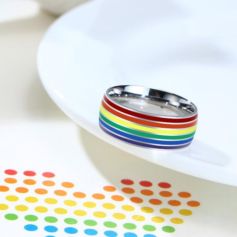Эмалированное кольцо из нержавеющей стали с радужным ЛГБТ-кольцом для геев-лесбиянок