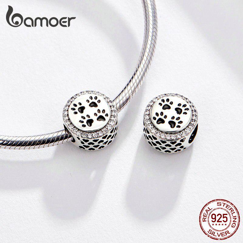 BAMOER, стерлинговое серебро 925 пробы, круглые бусины со следами кошачьих лап для женщин, брендовый браслет-подвеска