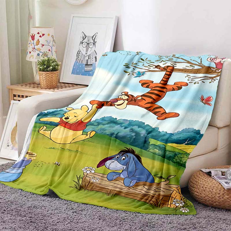 1PC Cartoon Winnie The Pooh Blanket Soft and Warm Flannel Material Suitable for Home Travel Camping RV Child Luxury Gift