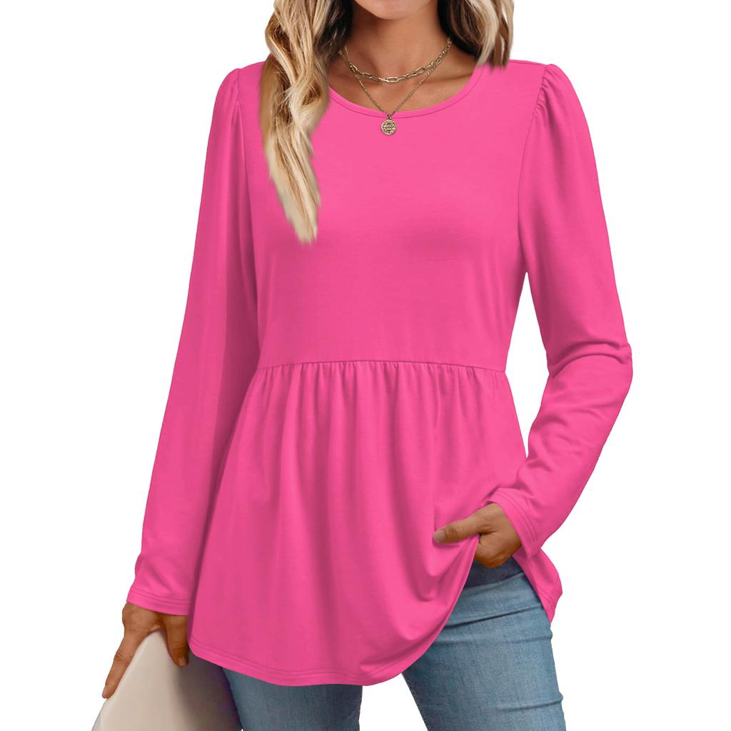 Women's Casual Fashion Long Sleeve Shirt Solid Color Tunic Top