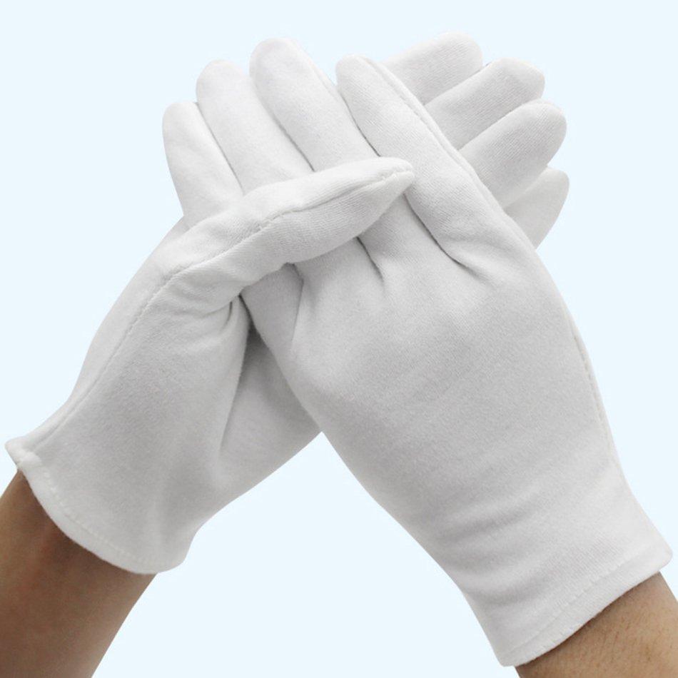 Белые мужские и женские этикетные белые хлопковые перчатки с полным пальцем, варежки для официантов/водителей/ювелирных изделий/рабочих, спортивные перчатки