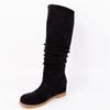 Suede Leather Women's High Boots Winter Shoes Pleated Hidden Heels Wedge Knee High Boots For Women Warm Fur Flats Boots Ladies