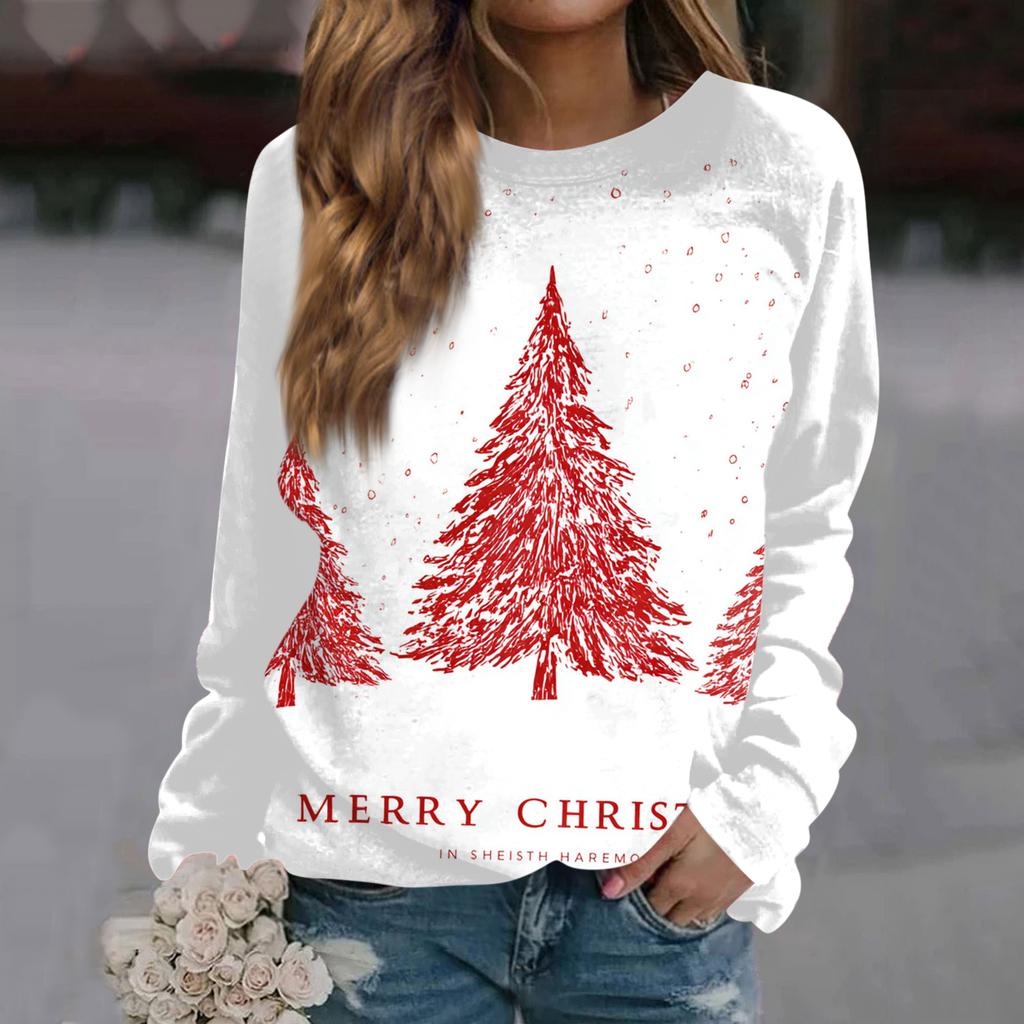 Женский модный повседневный свитшот с длинным рукавом и рождественским принтом на шее