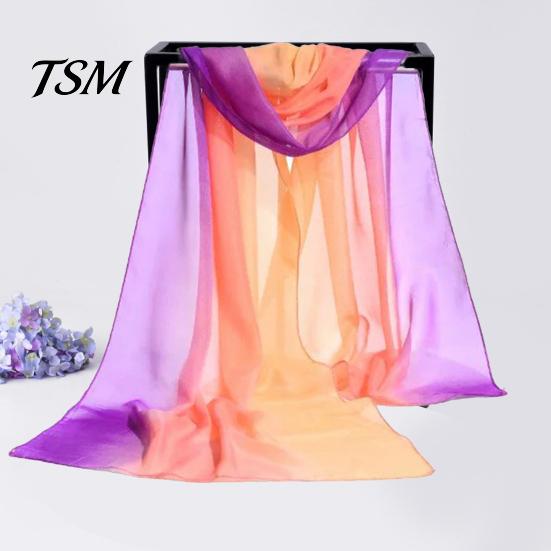 Lady Scarf Women Summer Color Matching Thin Soft Breathable Sunshade Shawl Anti-UV Chiffon Neck Decoration Clothes Accessory
