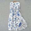 Women's Fashion Vintage Floral Print Lapel Button Three Quarter Sleeves Strappy Dress