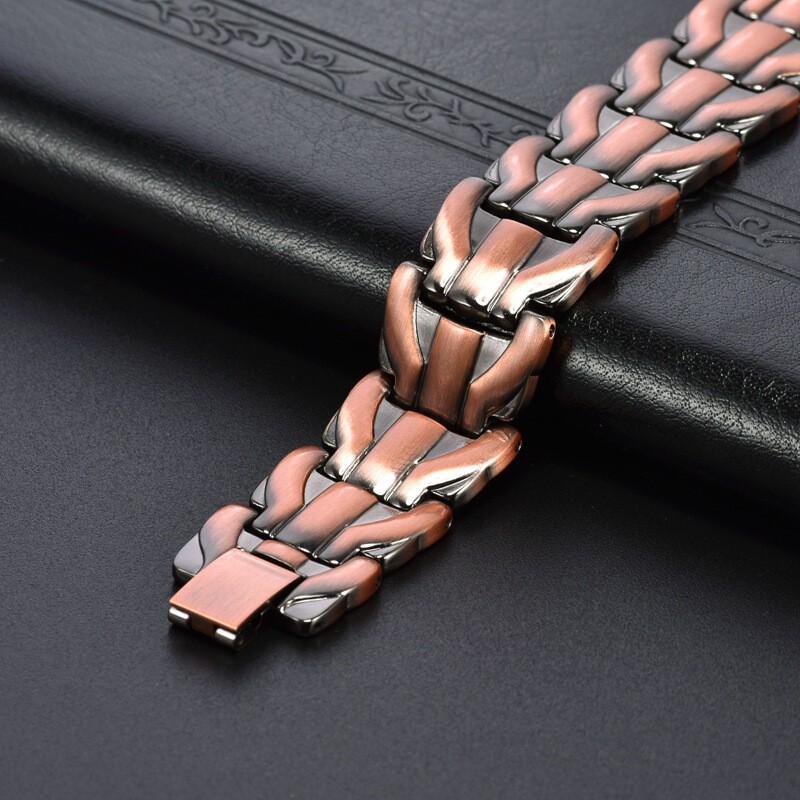 Adjustable Copper Bracelet With Magnetic Vintage Dragon Motif Geometric Design Unisex Jewelry