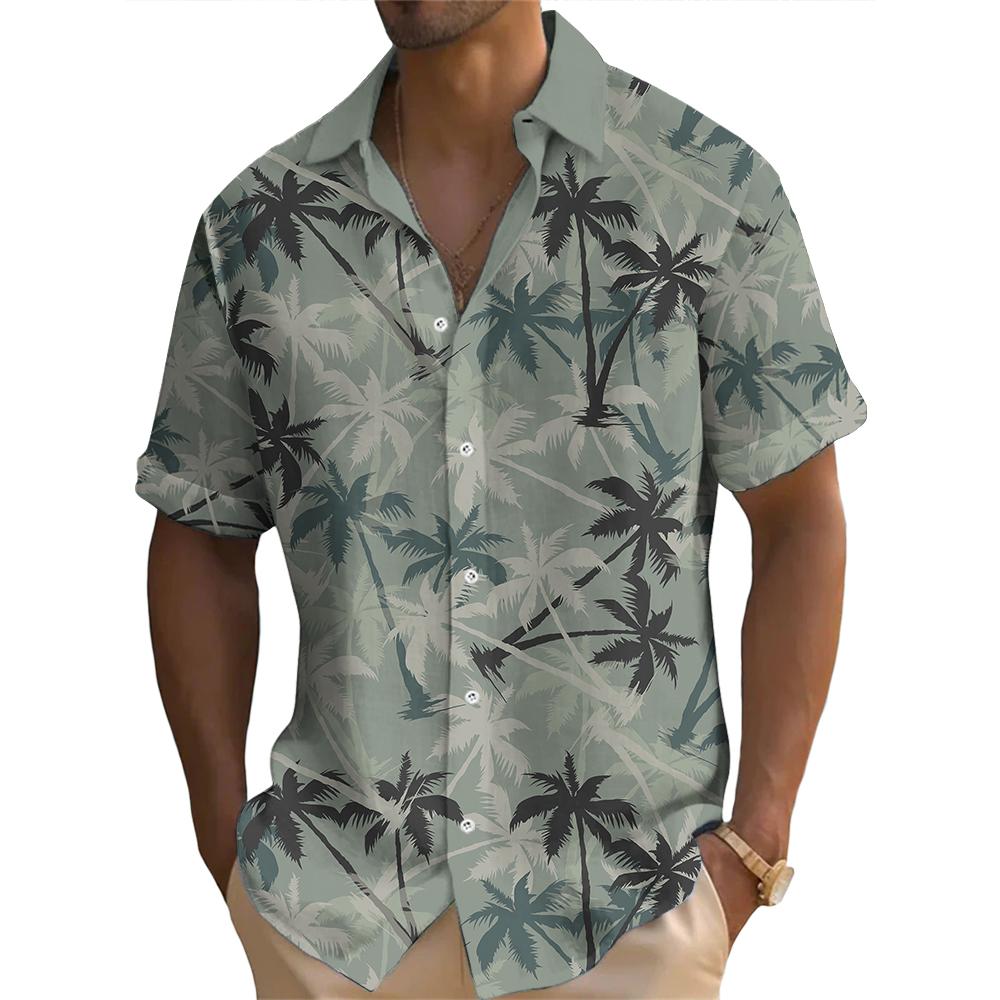 Мужская рубашка в гавайском стиле Tropical Vibes с коротким рукавом и принтом кокосовой пальмы, стильный и удобный топ большого размера