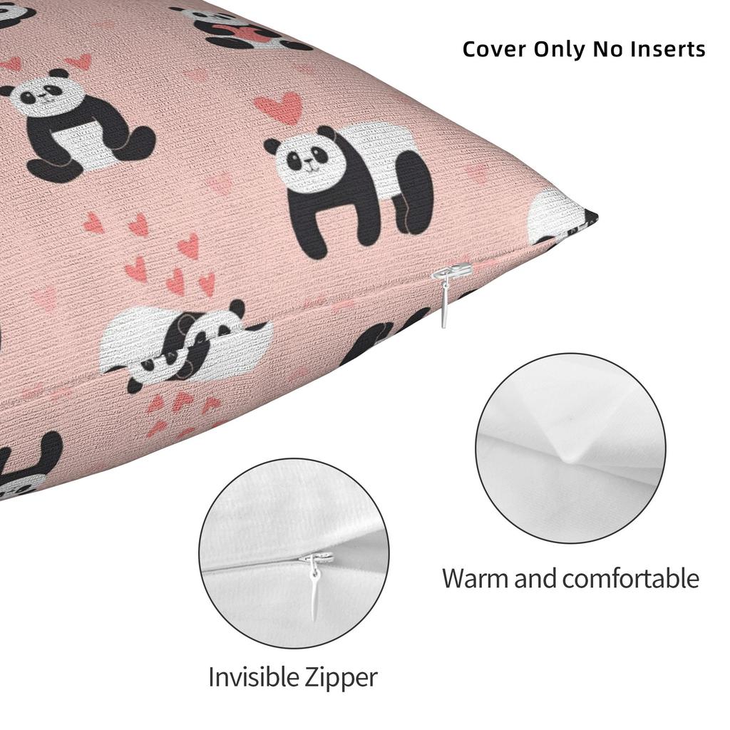 Panda Love Animal Square Pillow Case Valentine'S Day Cushion Cover Zipper Decorative Pillowcase For Sofa 45*45Cm