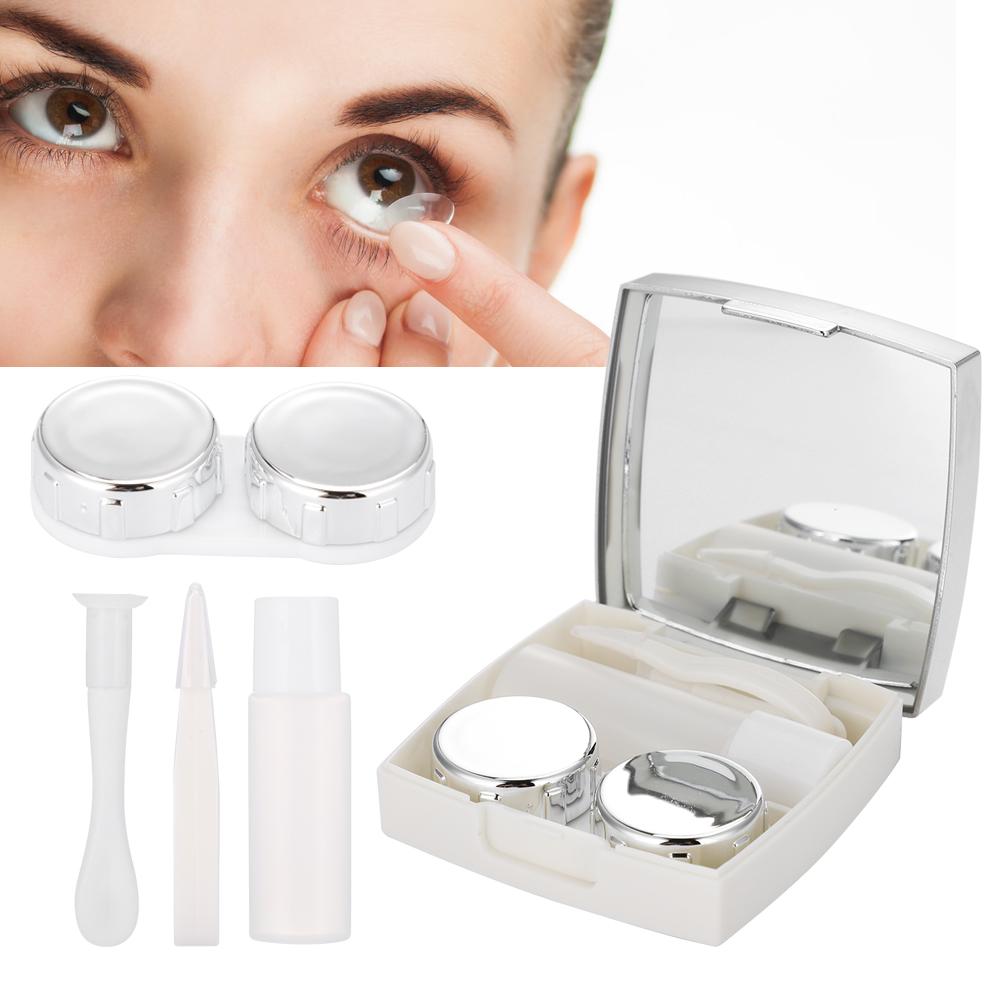 Mini Contact Lens Holder Eye Care Lenses Container Case Portable Mirror Box White