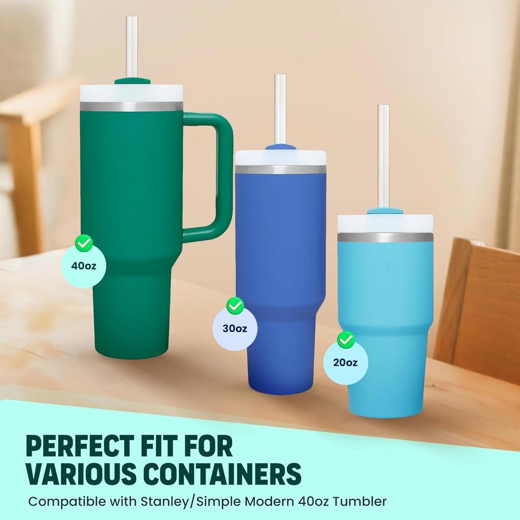 Replacement Straws for Stanley 40oz & 30oz Tumblers – 6 Pack Reble Plastic Straws with 2 Cleaning Brushes – BPA- Free Spill Stopper Accessories