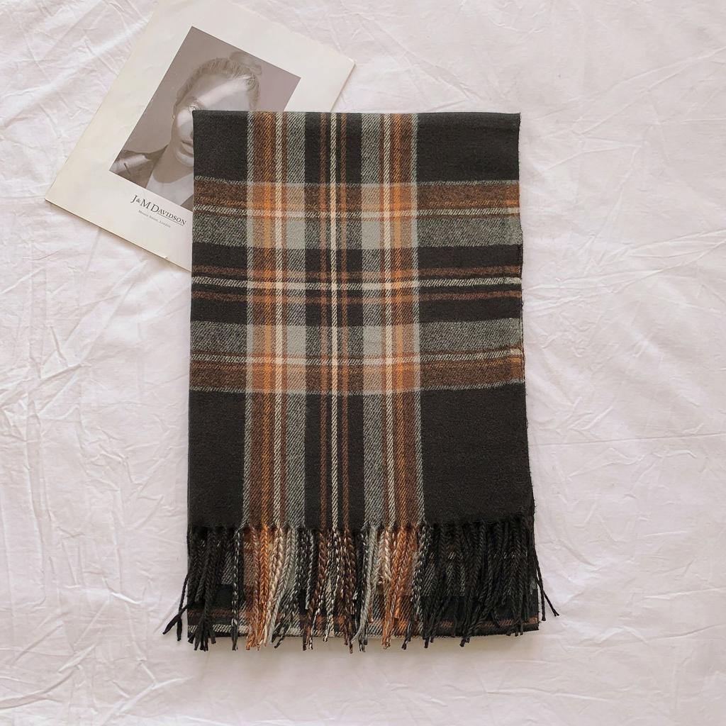2024 New Autumn And Winter Tassel Plaid Shawl Scarf With Feminine Temperament, Medium To Long, Thick And Warm Imitation Cashmere Scarf