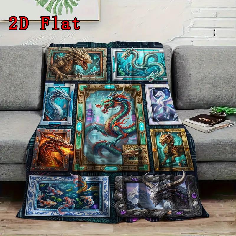 Fantasy Dragon Gallery 2D Flat Pattern Flannel Blanket, High quality All Seasons, Home Decor, Warmth and Comfort, Perfect for Christmas Gifts.