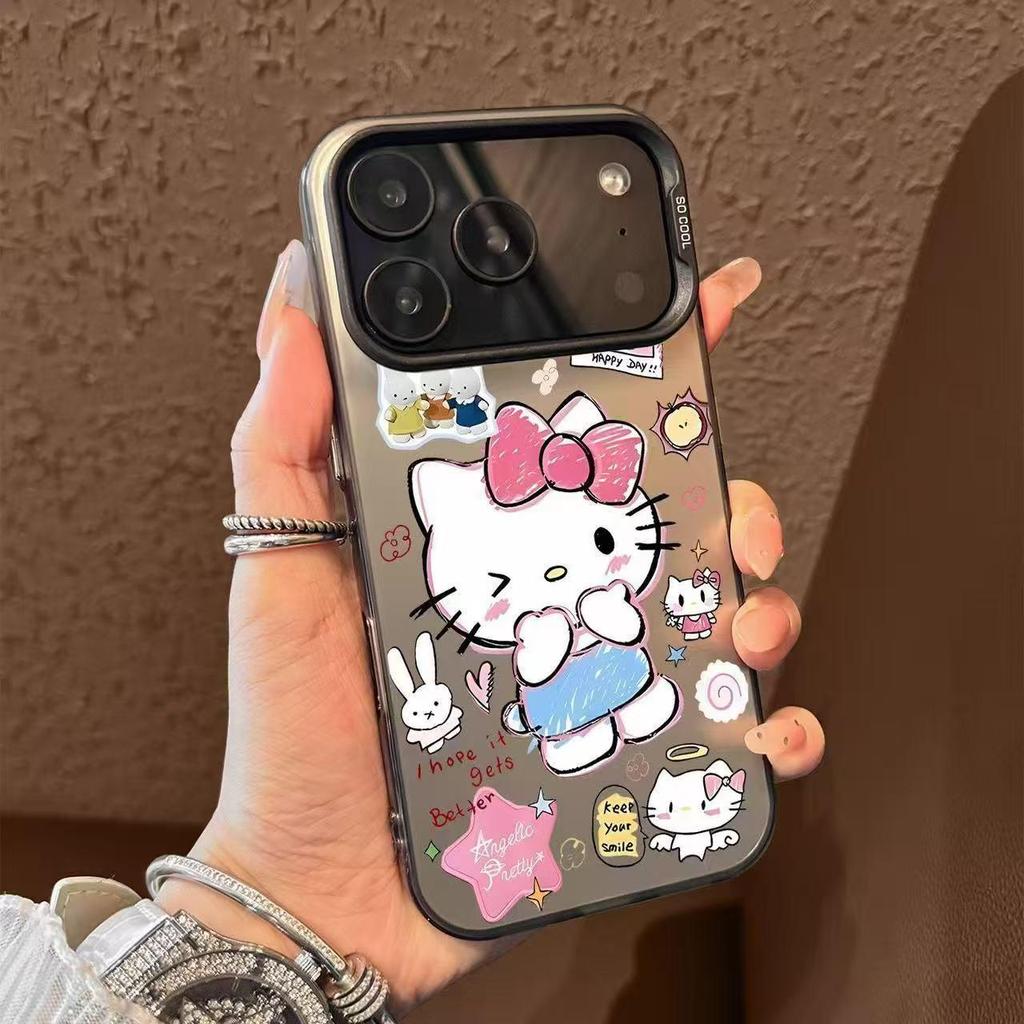 Cross Graffiti Bow Cat Phone Case for iPhone 16 Pro/16 Pro Max/14