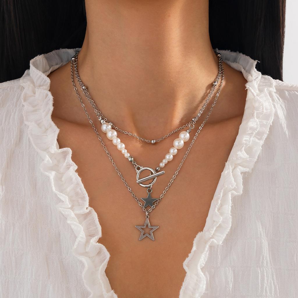 Сладкое и крутое металлическое тонкое цепочное геометрическое ожерелье для женщин, персонализированный многослойный набор ожерелий с бахромой в форме звезды