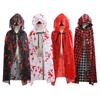 Halloween Cloak Long Hooded Cape with Blood Spider Web Print for Kids