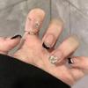 Черные глиттерные жемчужные короткие накладные ногти френч с алмазным дизайном - Набор из 24 штук