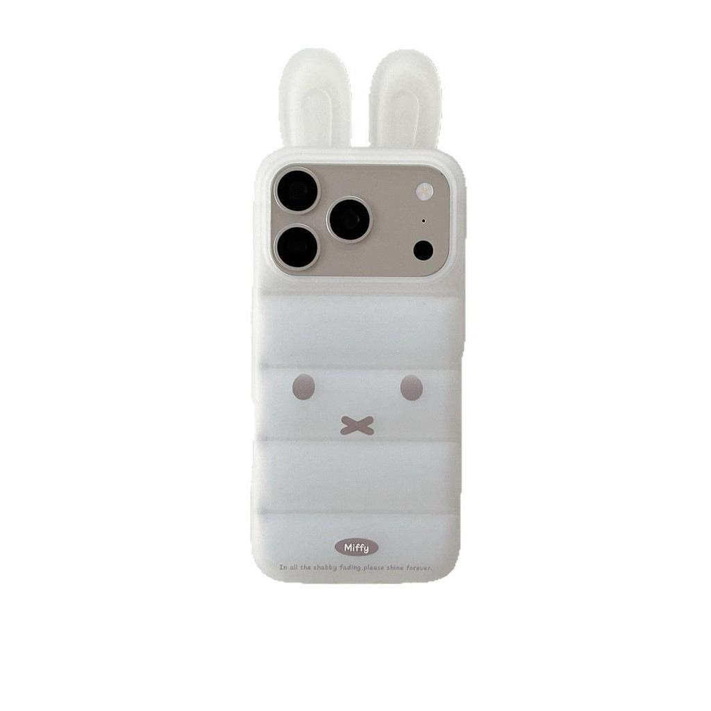 Чехол для iPhone 15/16/17 Pro Max с 3D-ушками кролика из пуха и пера, противоударный