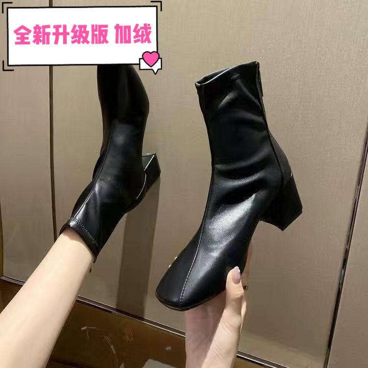 Роскошные короткие сапоги для женщин в Европе и Америке 2024 года, новые весенне-осенние сапоги, одинарные сапоги, средние узкие сапоги на высоком каблуке