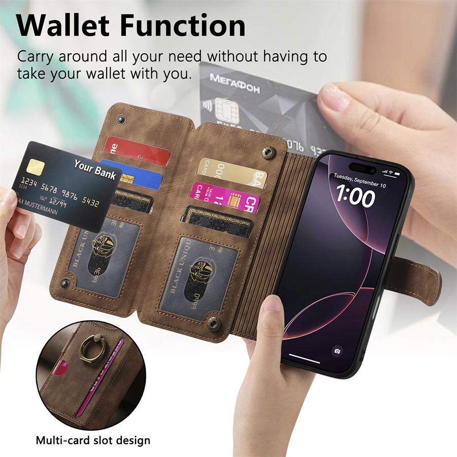 Кожаный держатель для карт из ПУ, кошелек на молнии с RFID-блокировкой для iPhone и Samsung