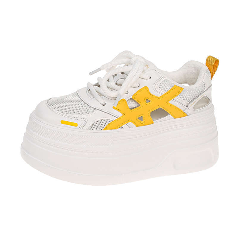 Little White Shoes Women's 2025 Summer New Thick-soled Hollow Shoes Small Man Height Increase Mesh Breathable Casual Versatile Board Shoes