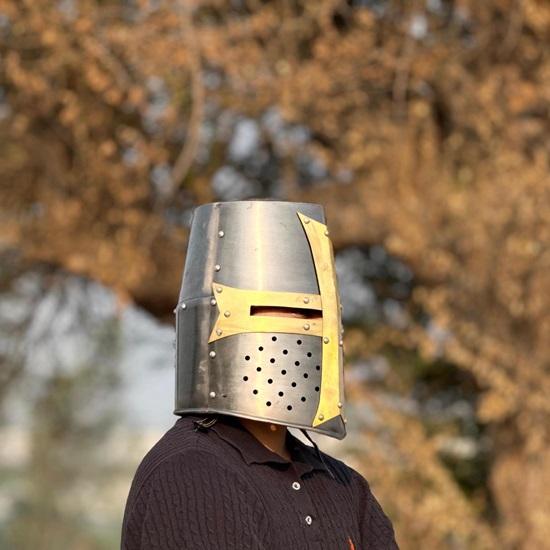 Knight Templar Crusader Helmet Gray Medieval Large Helmet for Roleplay and Cosplay Handmade Helmet