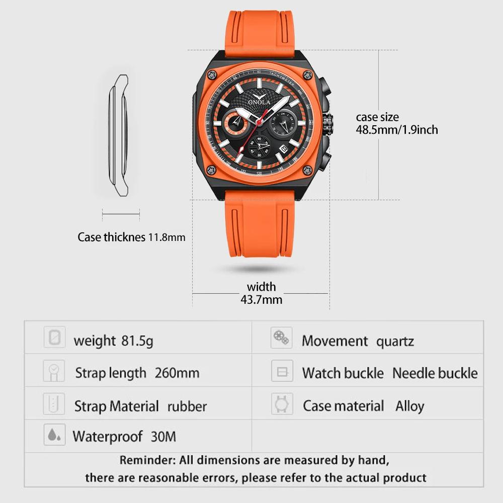 2024 New Watch Square Dial Men Fashion Business Waterproof Sports Watches Chronograph Luminous Leisure Quartz Wristwatch