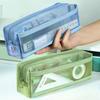 Transparent Mesh Pen Bag Double Layer Stationery Storage Bag Multifunctional Pencil Case Student