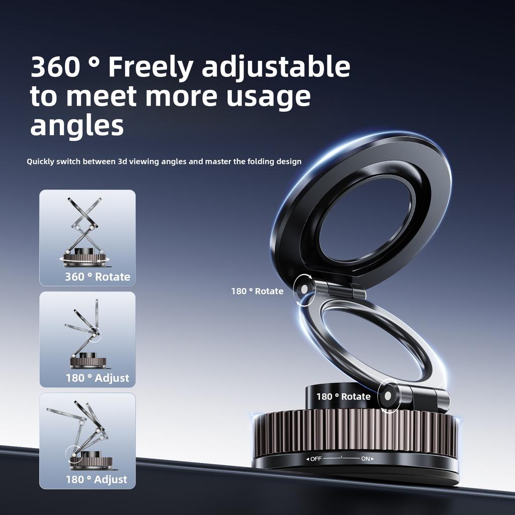 Magnetic Phone Holder with Vacuum Suction Cup, Multifunctional Car Navigation Retractable Folding Anti Shake Car Holder