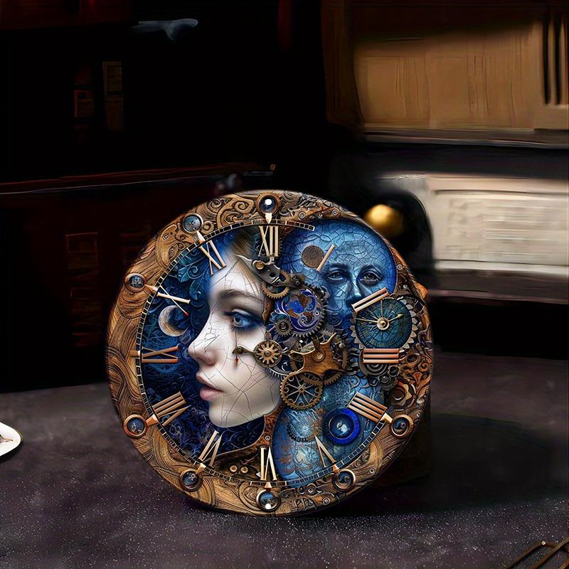 Steampunk Gear Clock Design Wooden Sign, Round Wooden Door Hanger, Wall Decor, Ideal for Home, Office, Outdoor Spaces