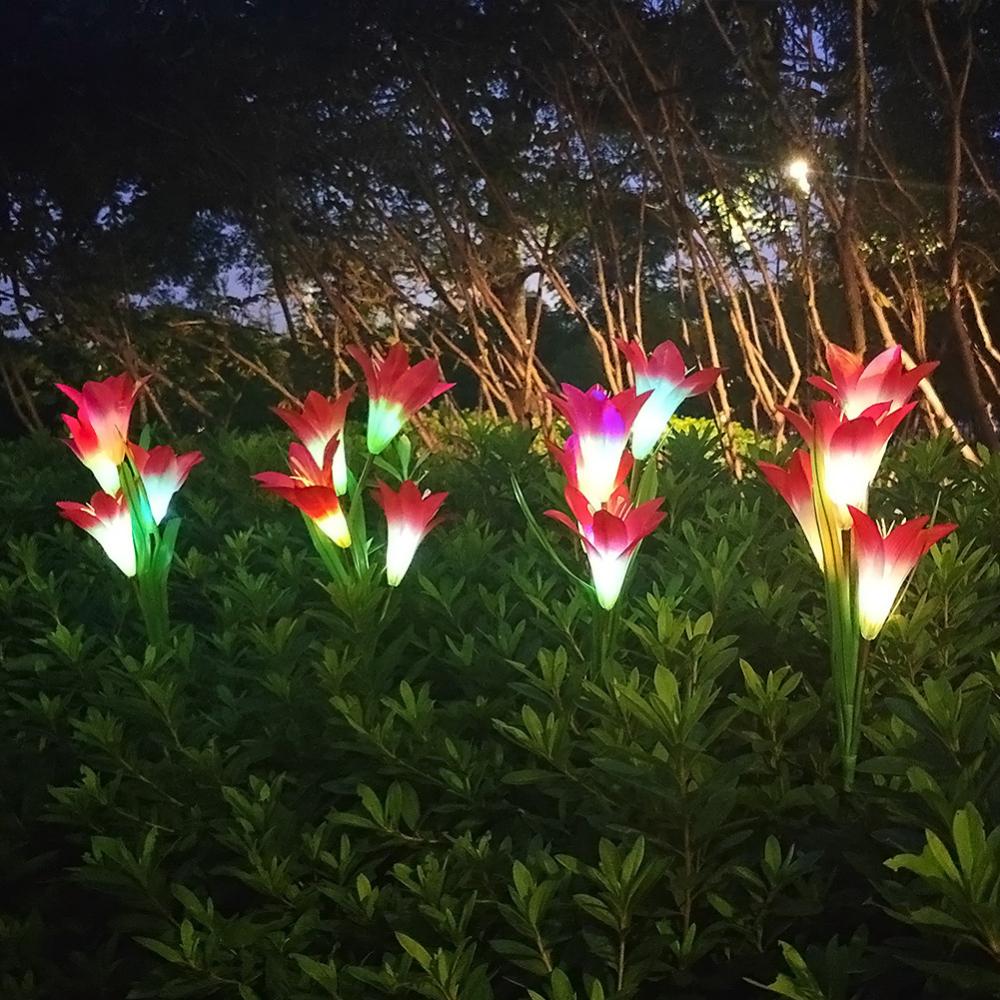 4 Head Solar Lily Flower Lights Outdoor Waterproof LED Landscape Pathway Lamps for Garden Yard Wedding Decoration