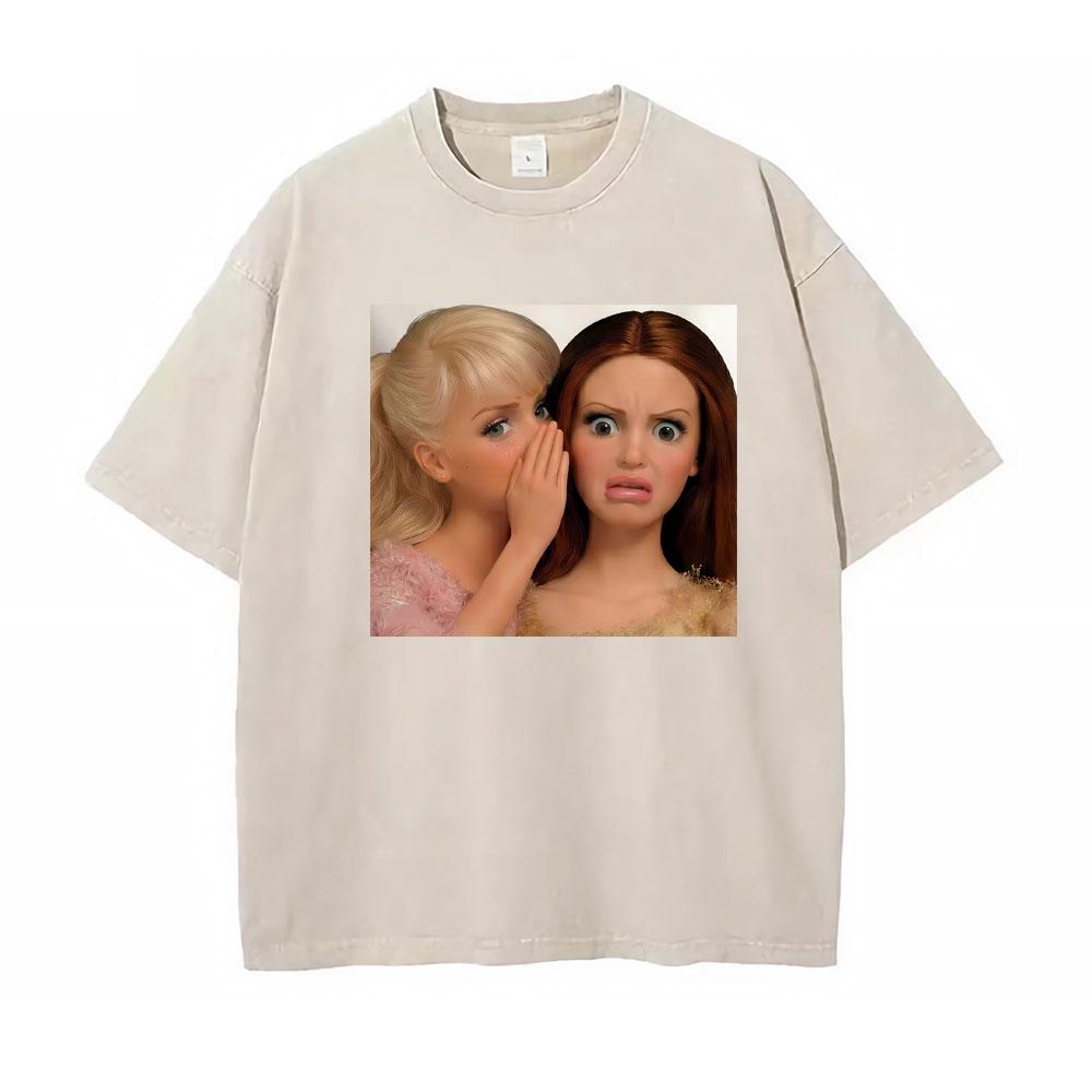 Doll Party Meme Graphic Meme T Shirts Unisex Women Short Sleeve Gothic High Street Tshirt Vintage Washed Cotton Loose T Shirt