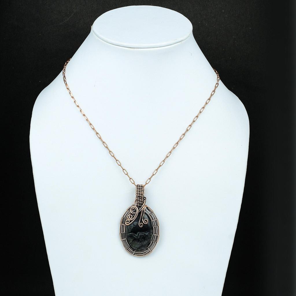 Кулон из пикассо-яшмы с медью, драгоценный камень, медные украшения, кулон, обернутый медной проволокой, украшения из пикассо-яшмы, ручная работа, женский кулон, подарок для мамы