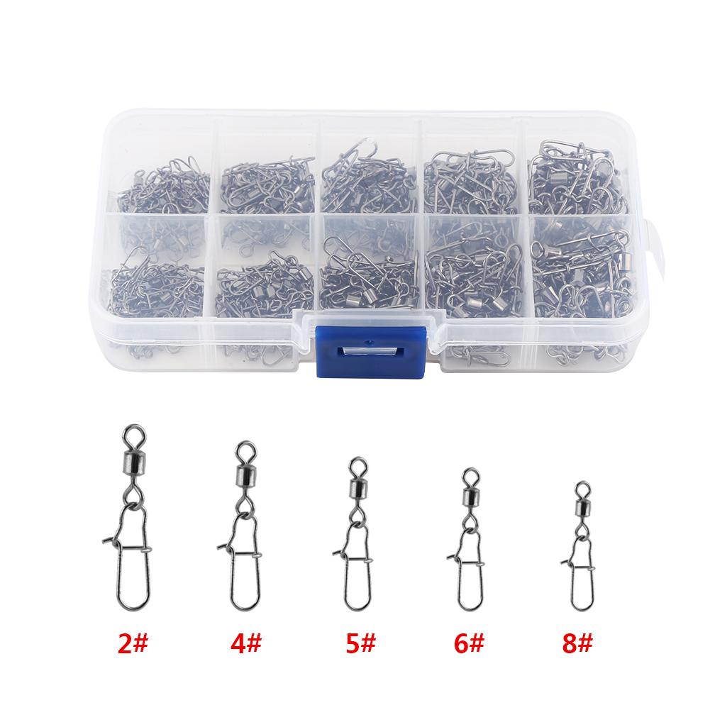 210pcs/box High Strength Fishing Rolling Swivels with Snap Connectors Solid Fishing Tackle